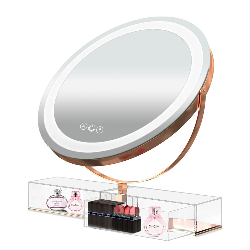 Round Lamp with Storage Box Makeup Mirror