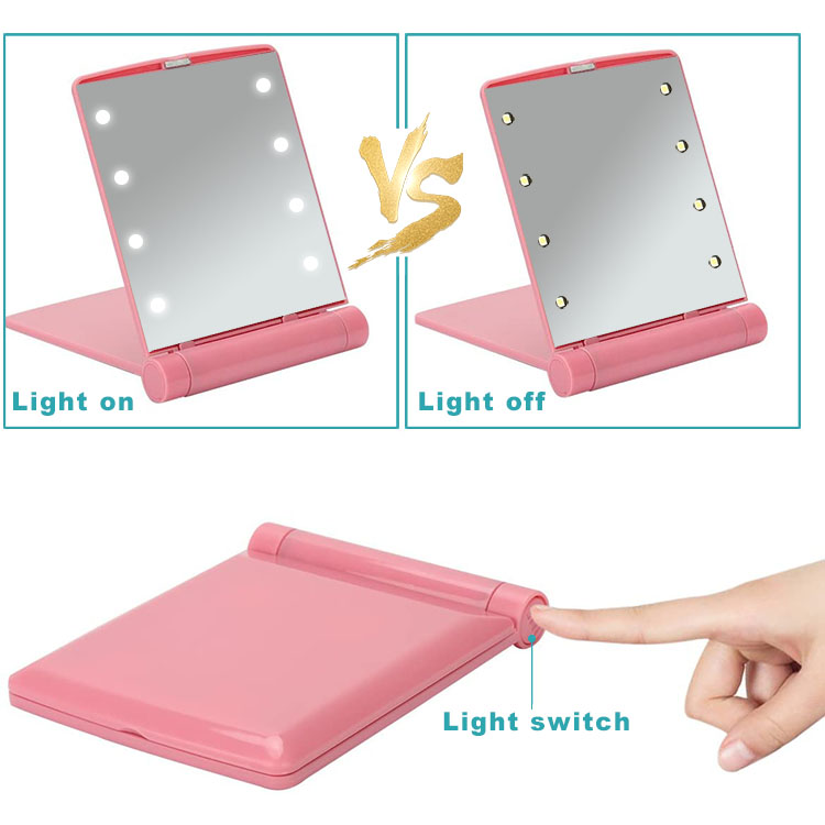 Folding hand compact cosmetic make up mirror