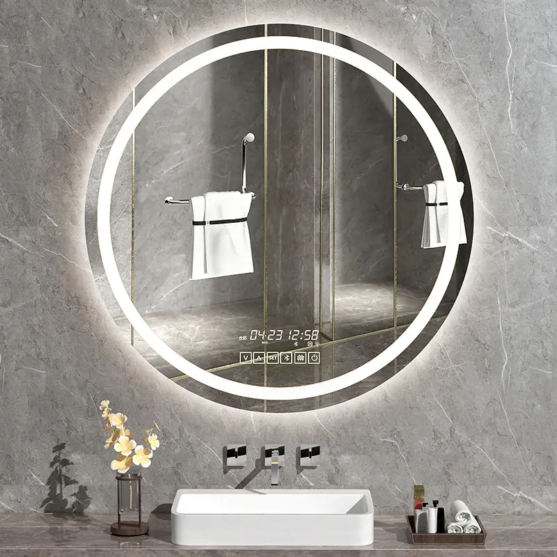 Miroir de courtoisie rond à lumière LED pour salle de bain