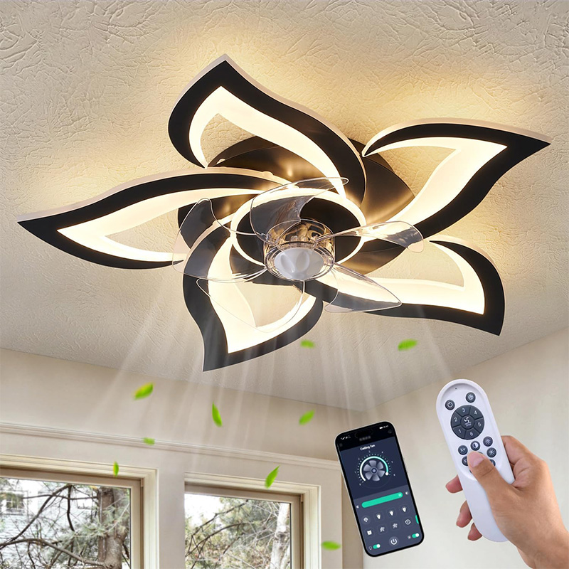 Lámpara de ventilador de techo geométrica moderna con aspas de ABS transparentes y LED integrado