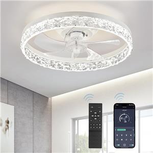 Bedroom Modern Minimalist Round Ceiling Fan Light with Clear 5 Blades
