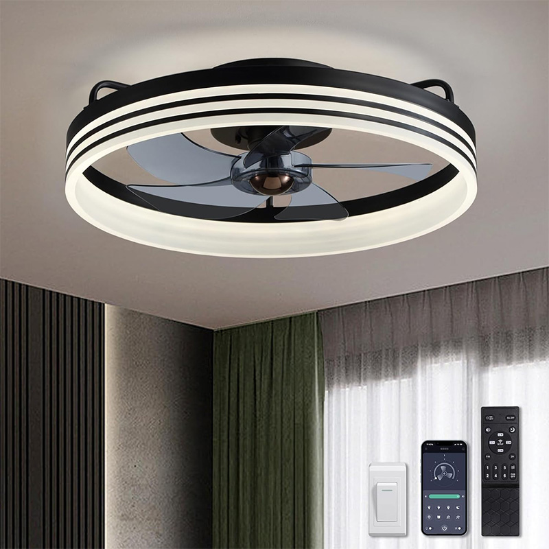 Ventilatore da soffitto nero regolabile a luminosità con luce led