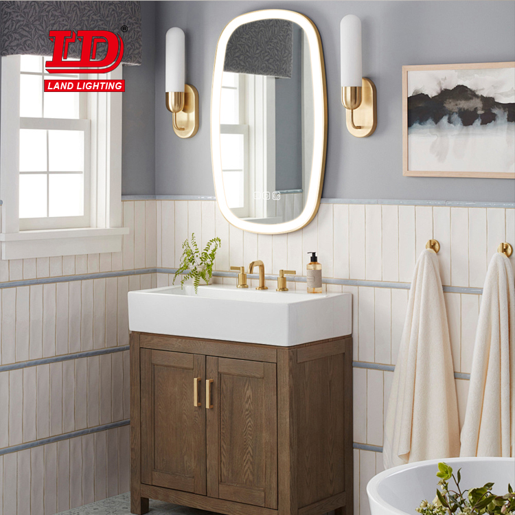 Oval Shaped Designs Light Up Three Color Lights Led Bathroom Mirror