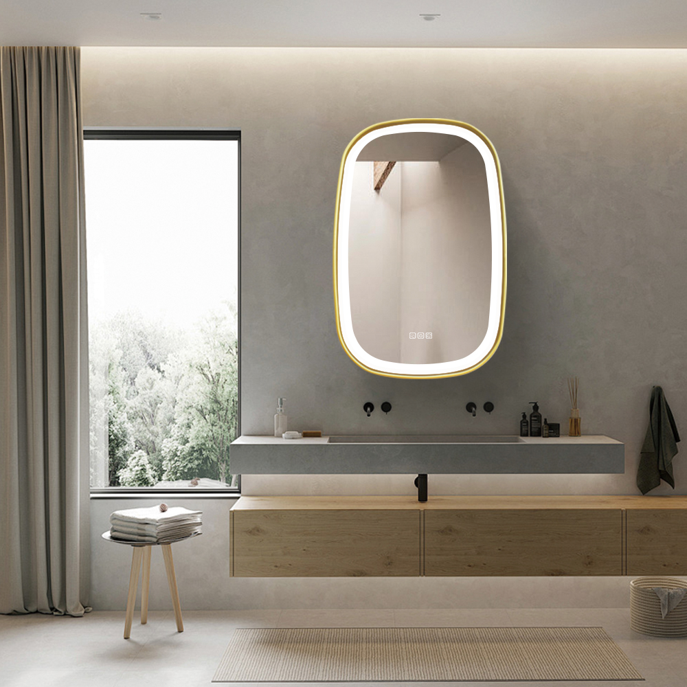 Oval Shaped Designs Light Up Three Color Lights Led Bathroom Mirror