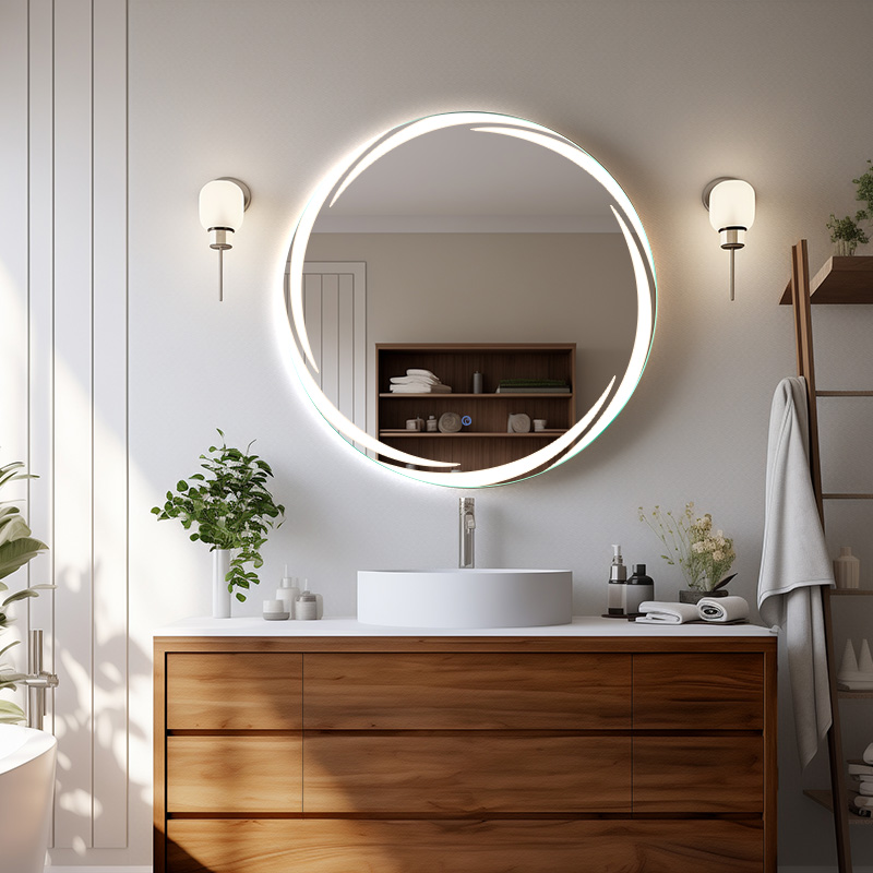 Modern Home Wall Mounted Illuminated Smart Touch LED Triple Color Light Anti-Fog Bathroom Mirror