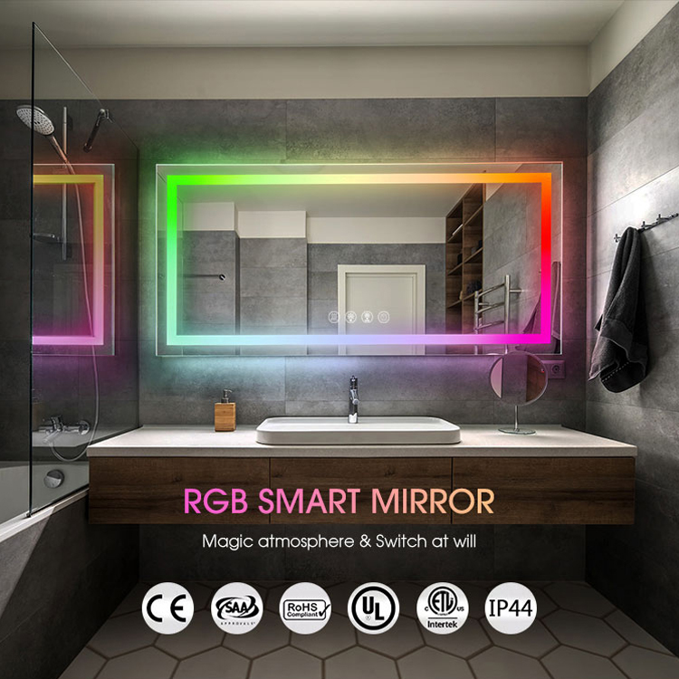 Specchio da bagno a LED illuminato frontalmente che cambia colore RGB