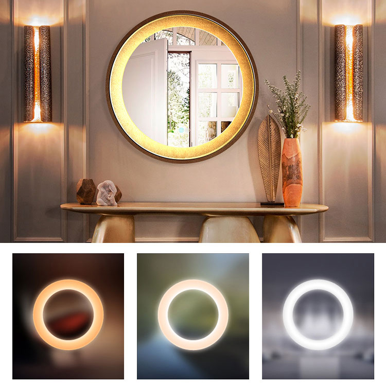 Led Anti Fog Wall Hanging Retro Frame Decor Smart Bathroom Mirror