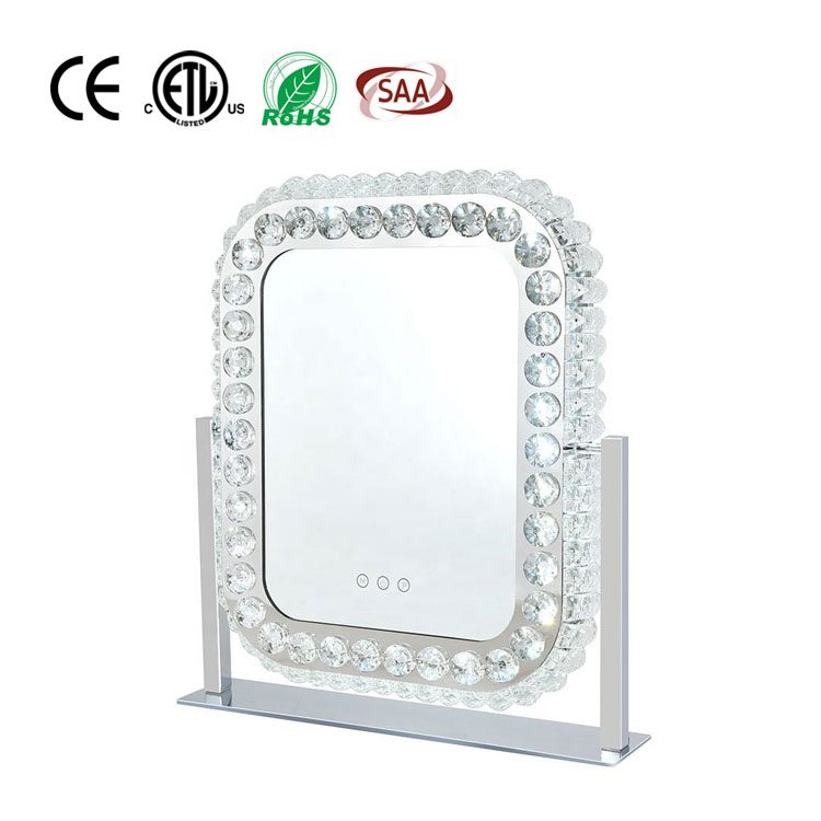 Cermin Kristal Led Hollywood Argent Bling Diamond Mewah