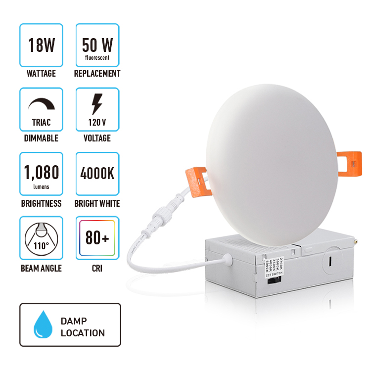 Luz de potenciômetro LED de arco 3D sem moldura redonda montada embutida 9W 18W 24W