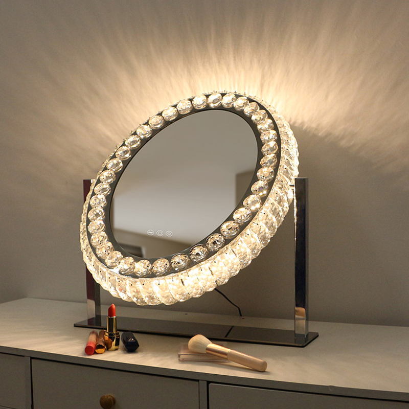 Miroir de maquillage en cristal de diamant avec lumières