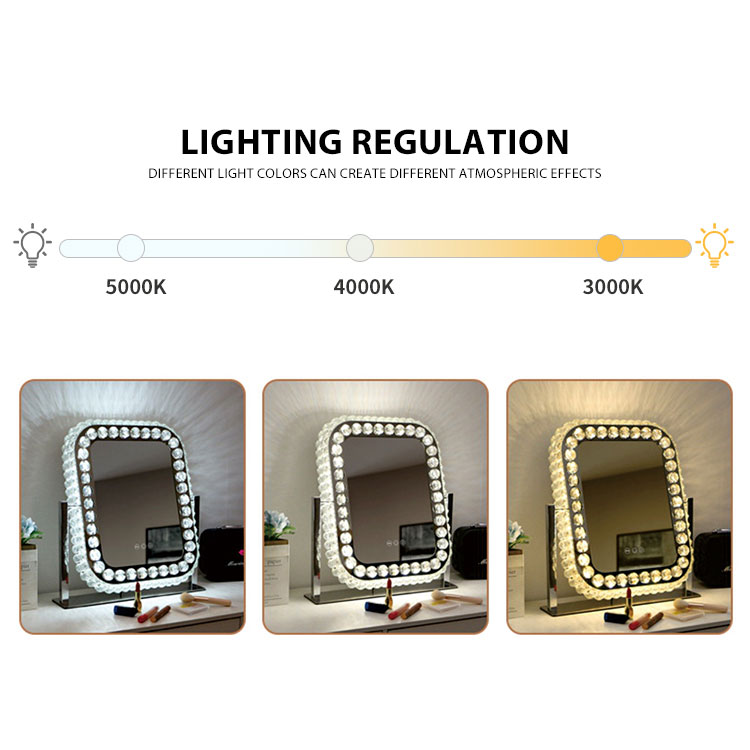 ライト付きダイヤモンドクリスタル化粧鏡