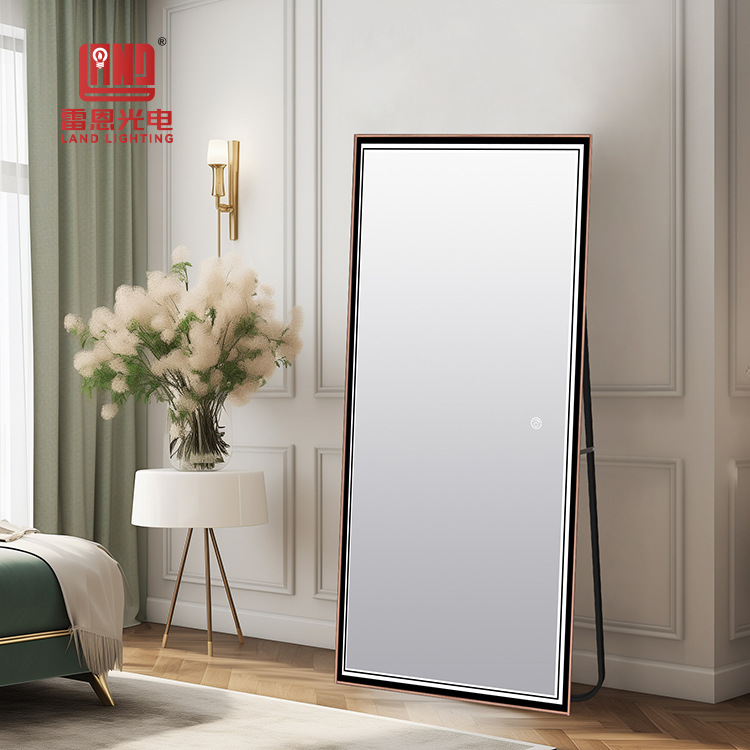 Espejo de baño compacto de pie con luz LED para maquillaje de pared