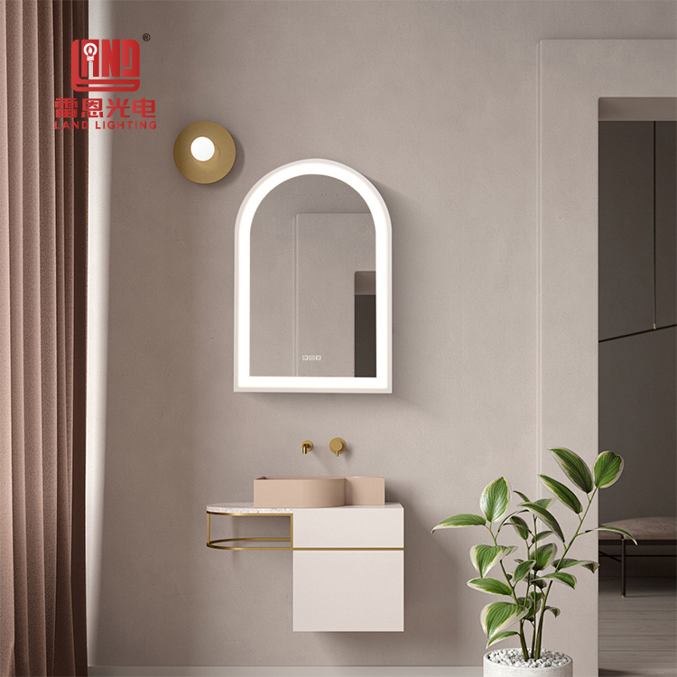 Espejo de pared de arco grande con estructura de marco moderno para baño y tocador