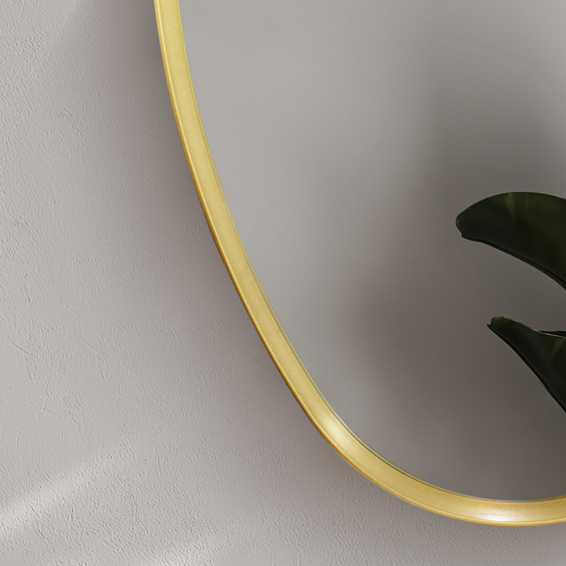 Espejo de baño con luz LED y detalles en forma de gota de agua con borde dorado y aumento de 5X