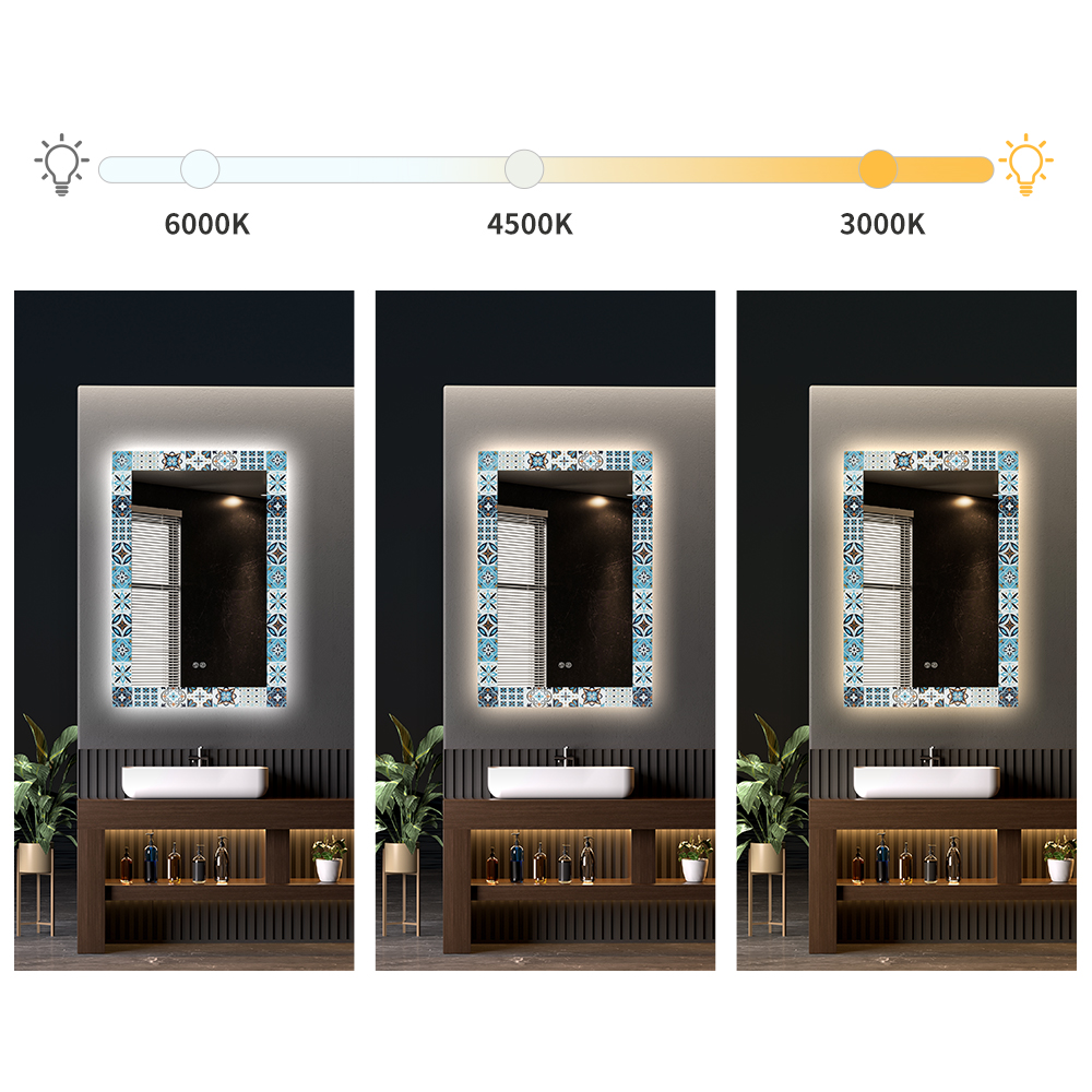 Espejo LED rectangular con mosaico mediterráneo español marroquí
