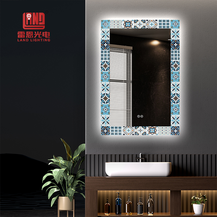 Espejo LED rectangular con mosaico mediterráneo español marroquí