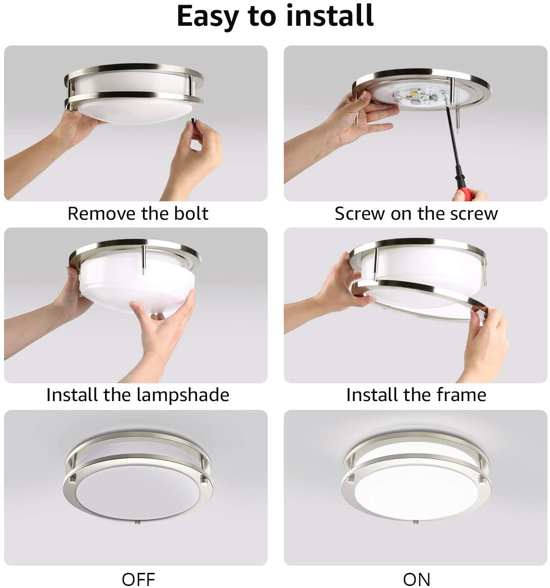Lámpara de techo LED empotrada en níquel cepillado de 12 W, 18 W y 24 W