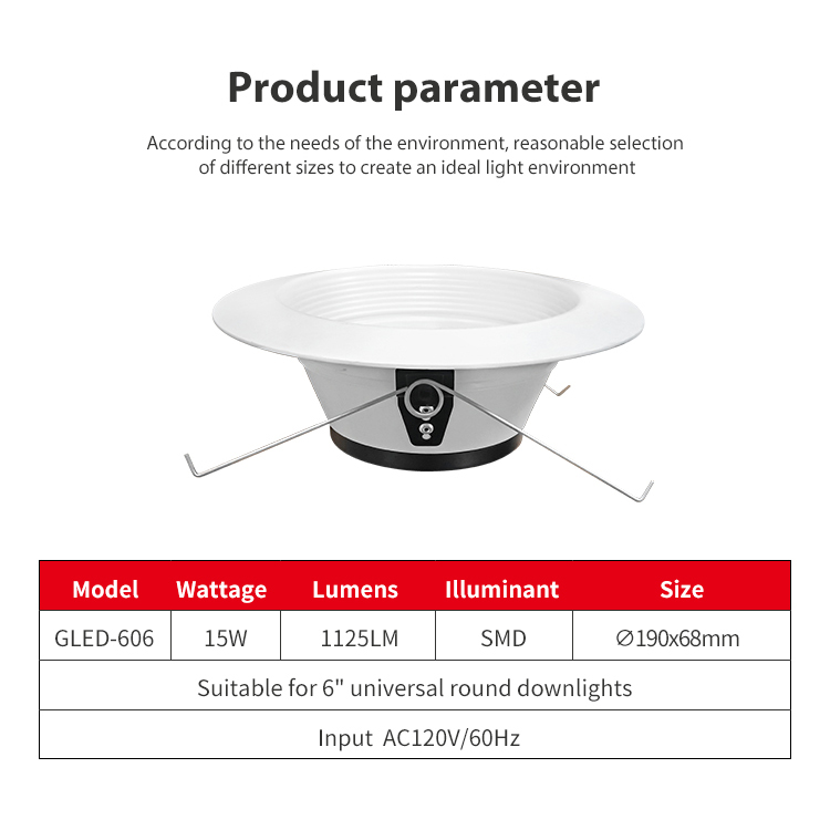 6 tuuman 3CCT LED upotettava kattovalo himmennettävä ETL alasvalo