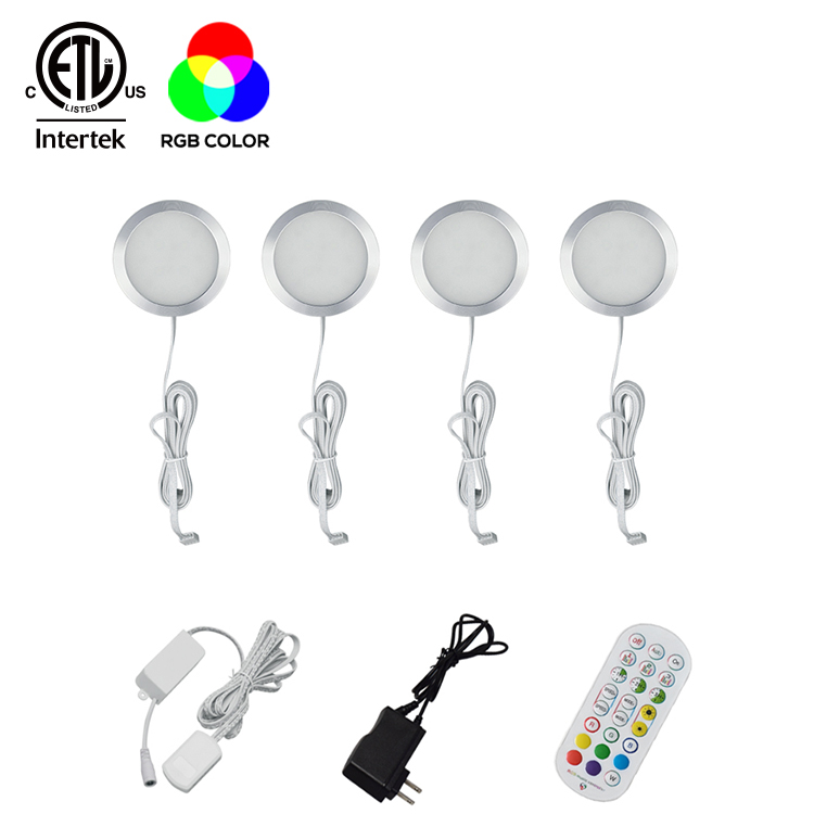 Luz RGB de disco con control remoto y atenuación para gabinete inteligente
