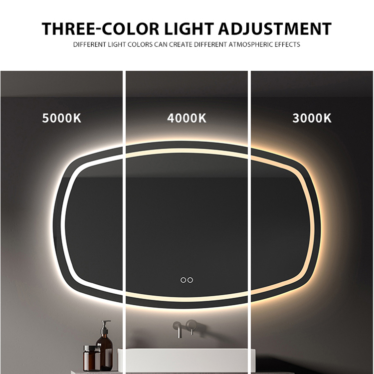Espejo de baño de pared sin marco con luz LED antivaho
