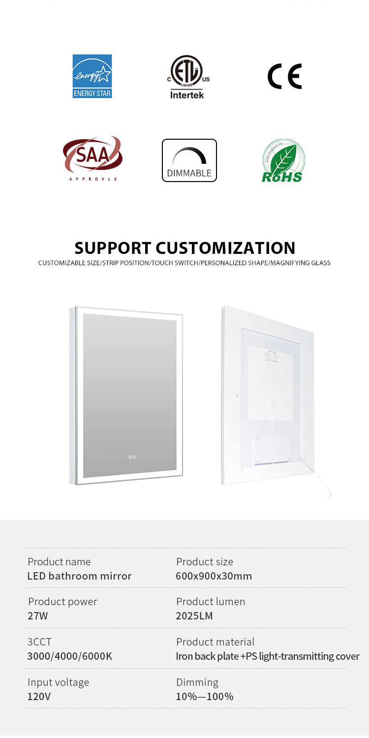 Dimmable LED Bathroom Mirror With Light