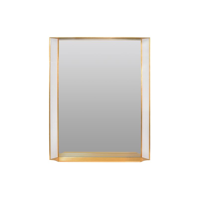 Gold Metal Frame Wall Mirror with Ribbed Glass Side Panel