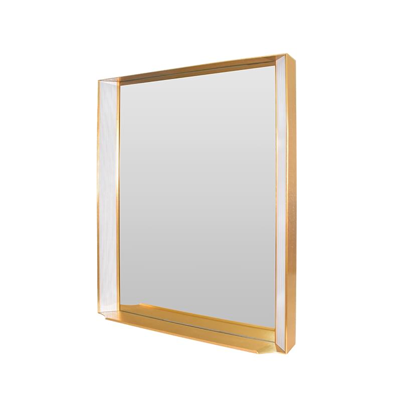 Gold Metal Frame Wall Mirror with Ribbed Glass Side Panel