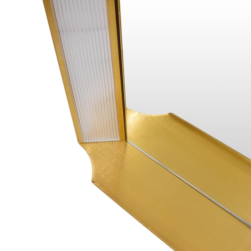 Gold Metal Frame Wall Mirror with Ribbed Glass Side Panel
