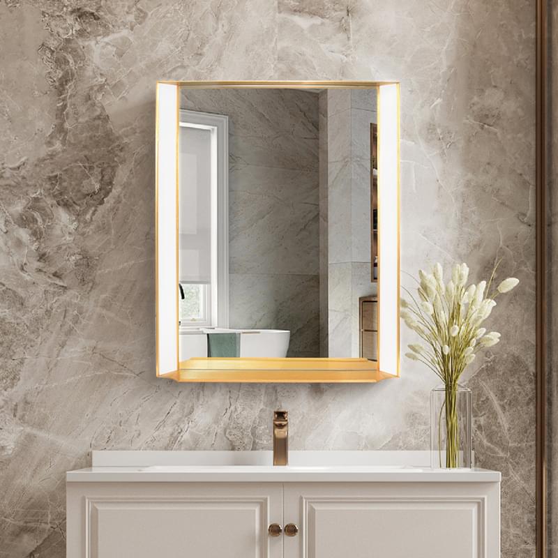 Gold Metal Frame Wall Mirror with Ribbed Glass Side Panel