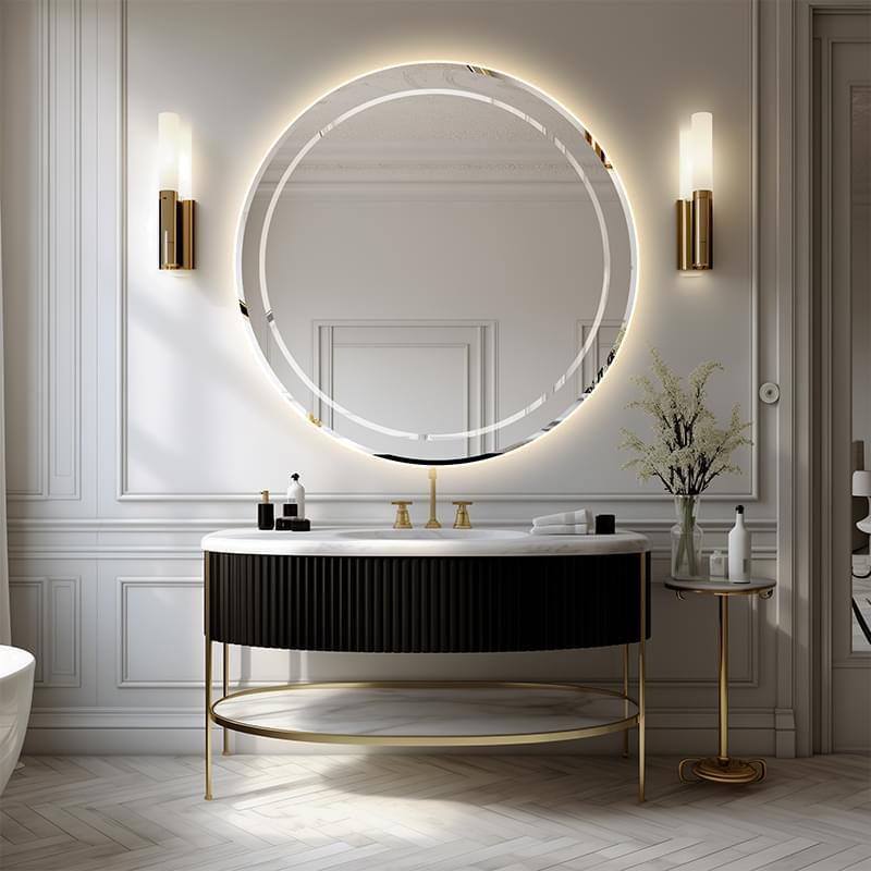 Frameless Round Beveled Wall Bathroom Mirror with Polished Edge