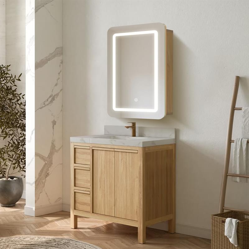 LED Lighted Bathroom Medicine Mirror Cabinet with Adjustable Glass Shelves