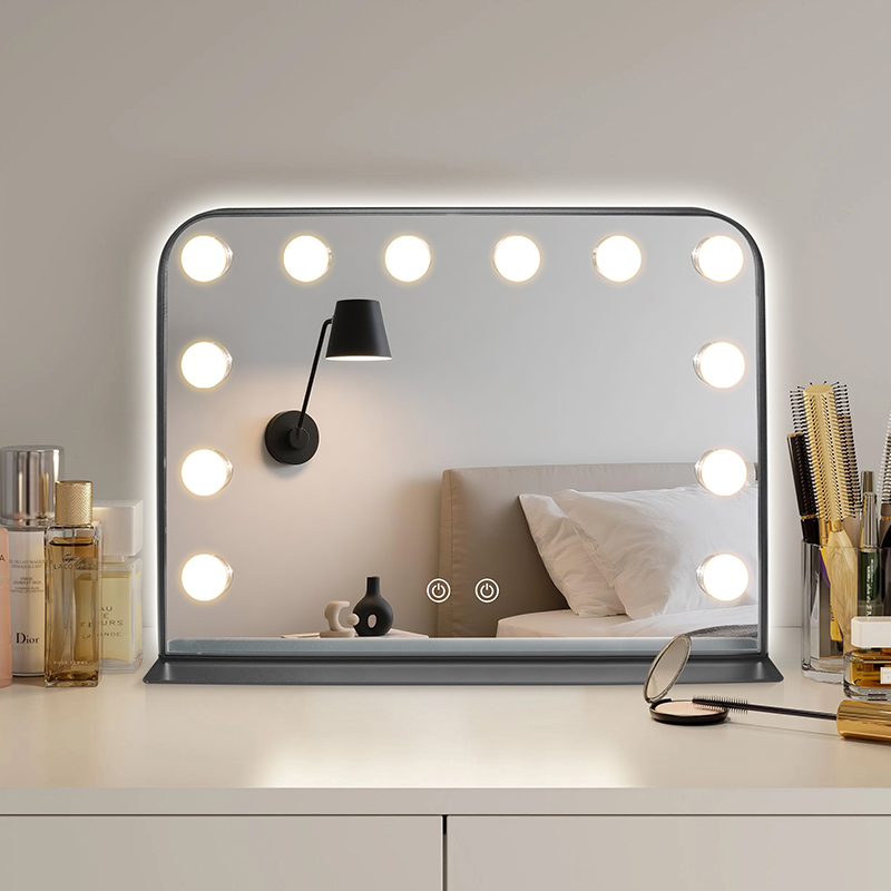 Hollywood Vanity Mirror with 12 LED Bulbs & Surrounding Light Strip