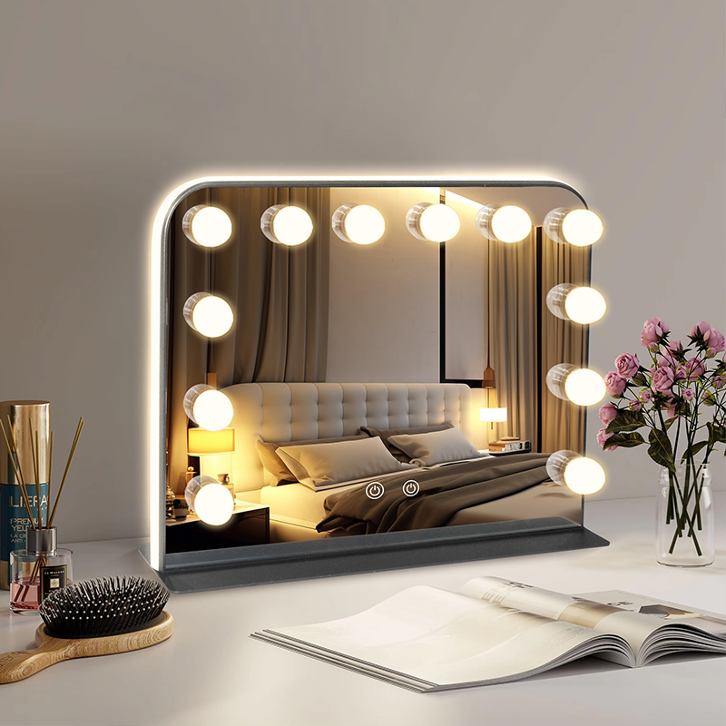 Hollywood Vanity Mirror with 12 LED Bulbs & Surrounding Light Strip