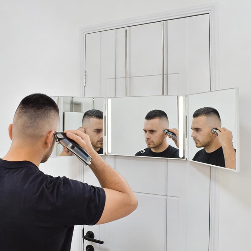 3-Way Foldable Self Haircut Mirror with LED Light for Back View