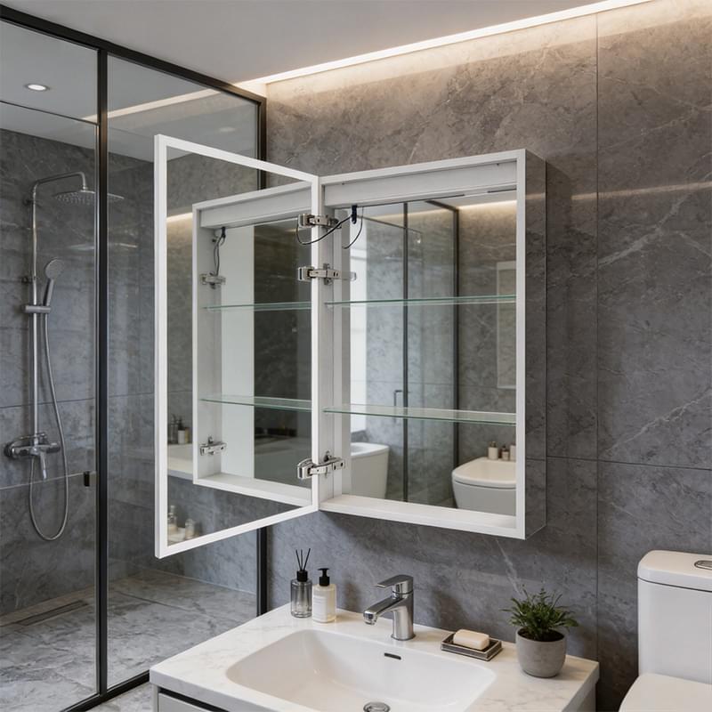 Recessed or Surface Mount LED Mirror Cabinet | Built-in Plug Socket