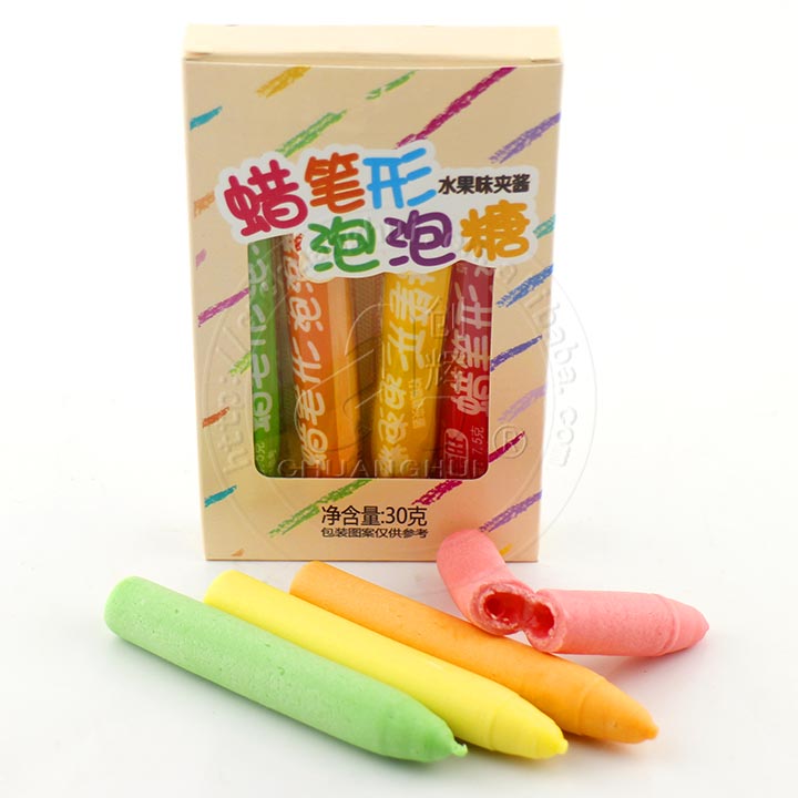 Supply halal fruit flavor Colorful Crayon shape jam filled bubble gum  CH-E266 Wholesale Factory - Guangdong Chuanghui Foodstuffs Co., Ltd