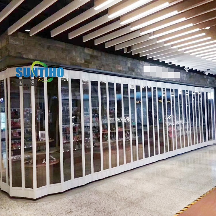 Shopfront aluminum transparent clear plastic folding door wholesale
