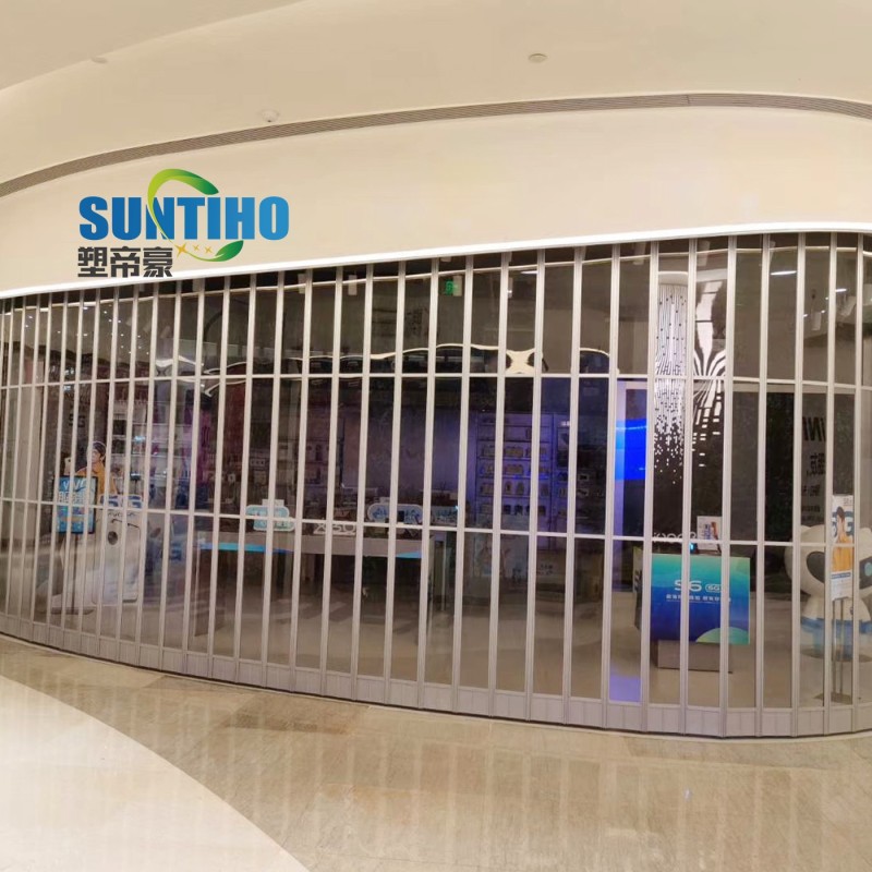 Aluminum PC folding door widely used in commercial places like shopping mall and office building