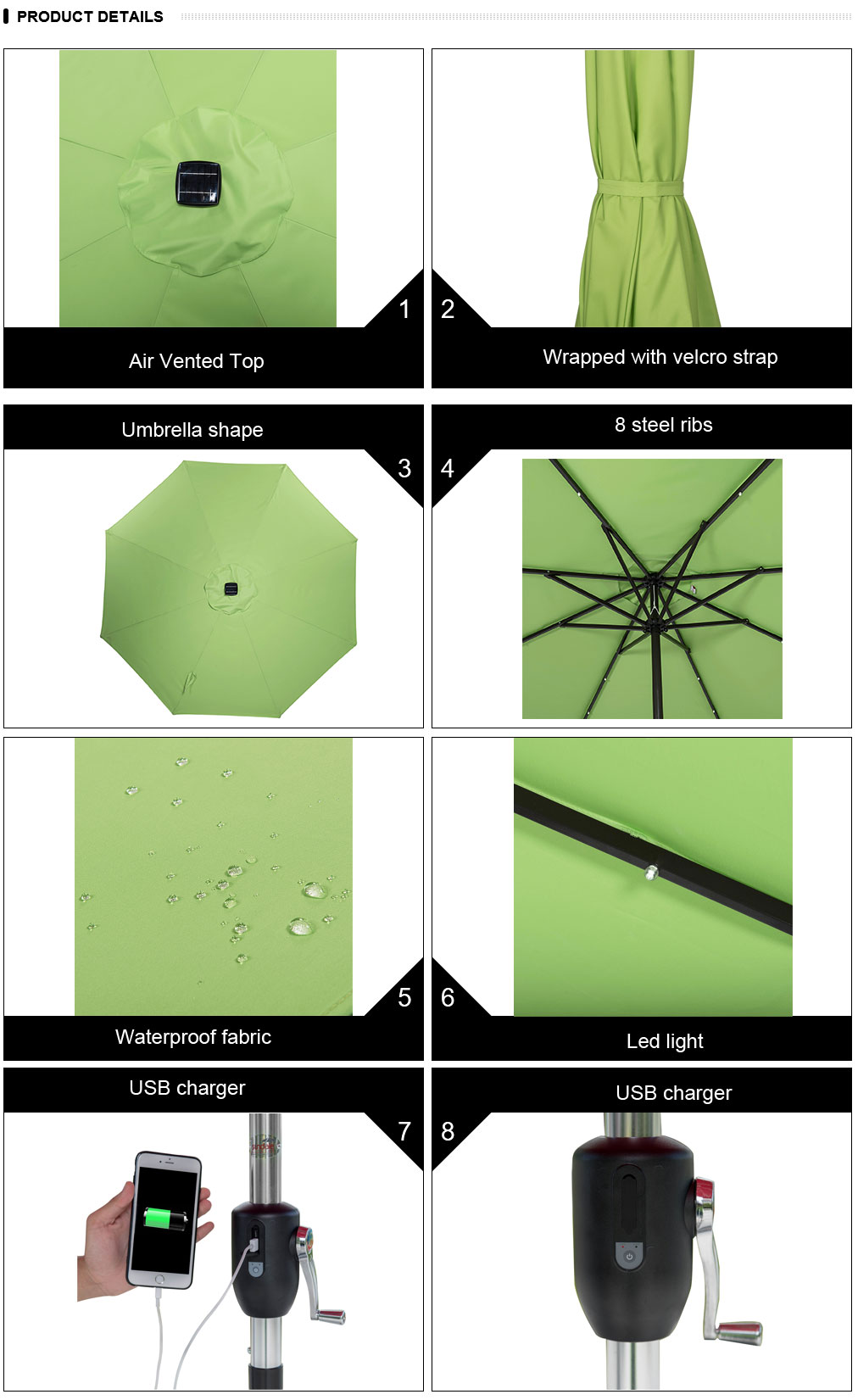 Supply Apple Green Solar Powered 24 Led Lighted Outdoor Patio Umbrella Factory Quotes Oem