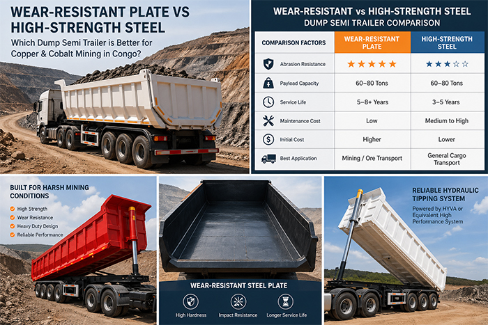 wear resistant steel dump semi trailer for mining