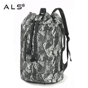 Casual Men Canvas Backpack Large Capacity Barrel Backpack String Drawstring Daypack Backpacks