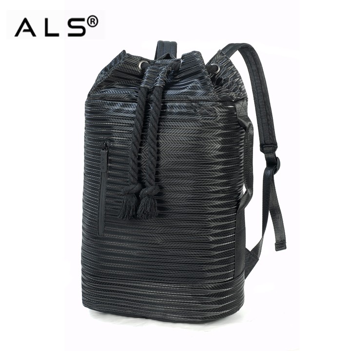 Functional barrel type drawstring backpack