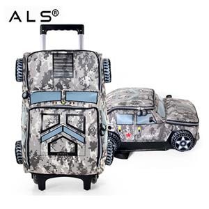 Camouflage car shaped wheeled backpack for child