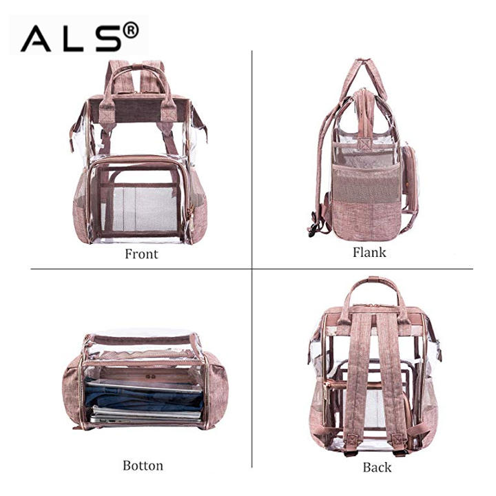 Casual double backpack student book bag clear mesh backpack