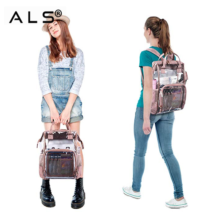 Casual double backpack student book bag clear mesh backpack