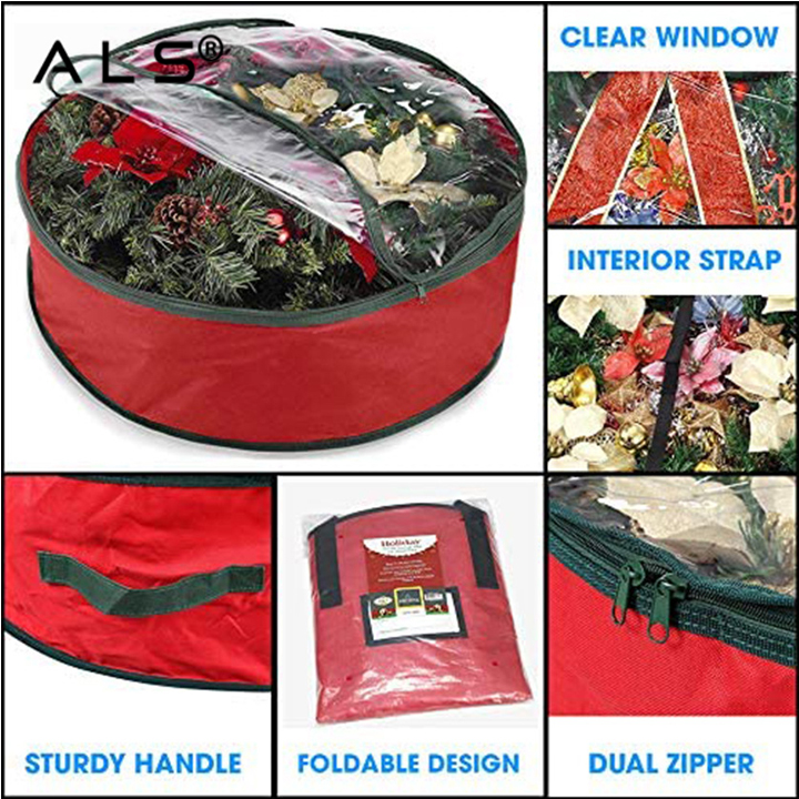 Christmas Wreath Organisers Holder Carry Case Foldable Round Xmas Wreath Fabric Storage Bag