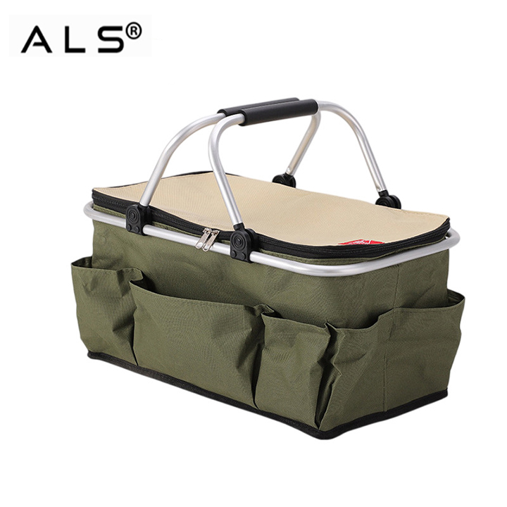 Çok Cepli Yalıtımlı Piknik Sepeti - Kamp ve Açık Hava Kullanımı İçin Güçlendirilmiş Saplı Katlanabilir Soğutucu Çanta