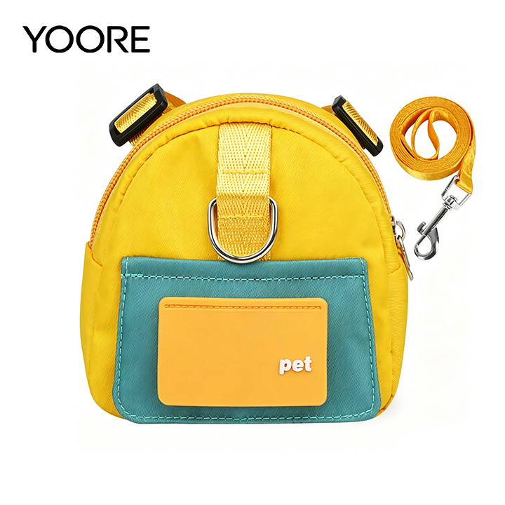 Small Dog Cat Backpack Harness with Leash, Cute Color‑Block Pet Self‑Carrying Bag