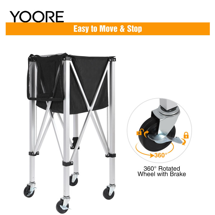 Multi-Sport Foldable Ball Cart on Wheels, Large Capacity Tennis Ball Hopper, Portable Ball Carrier for Tennis, Pickleball, Baseball