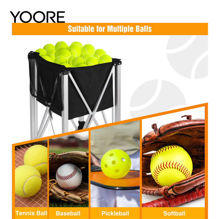 Multi-Sport Foldable Ball Cart on Wheels, Large Capacity Tennis Ball Hopper, Portable Ball Carrier for Tennis, Pickleball, Baseball